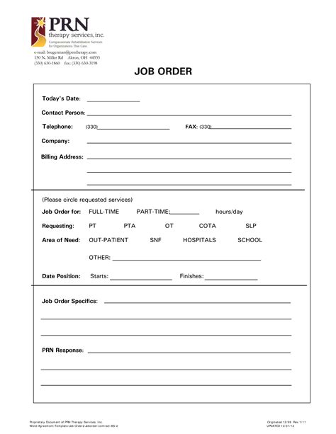 job order draft template